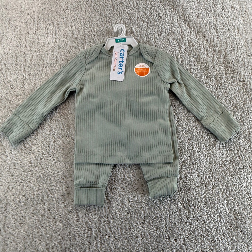 Carters Just One You Sage Green Ribbed 2-Piece Set 3M Grow With Baby 1T717610